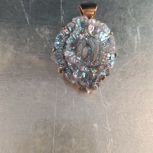 Stunning!! 2" blue and pink druzy pendant